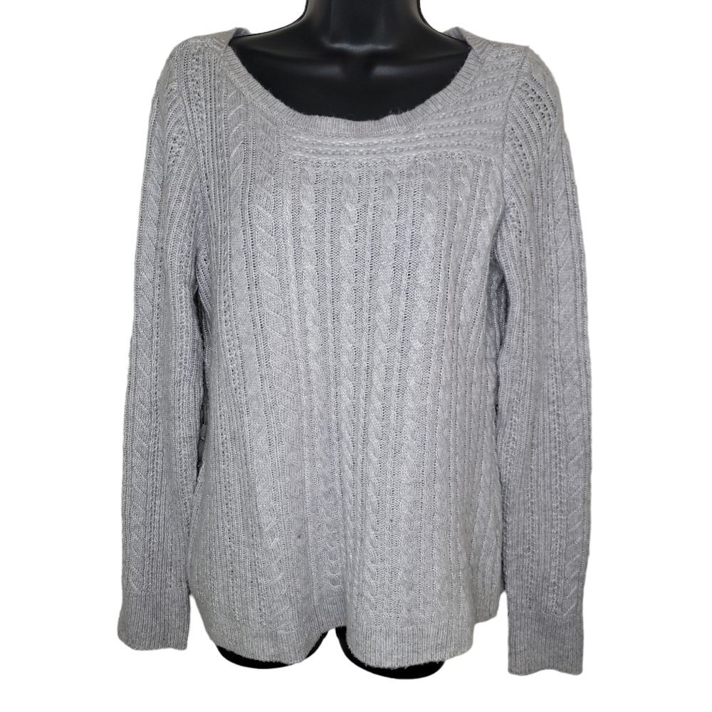 White House Black Market gray wool blend cable knit sweater Medium